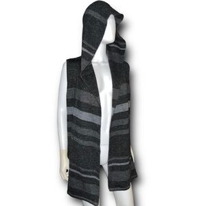 CYNTHIA ROWLEY Merino Wool Open Front Hooded Sweater Cardigan Vest Black Grey M